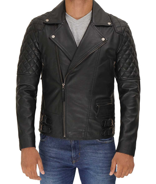 Asymmetrical Men's Black Leather Motorcycle Jacket