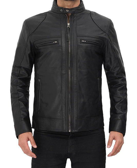 Men's Black Real Lambskin Leather Biker Jacket
