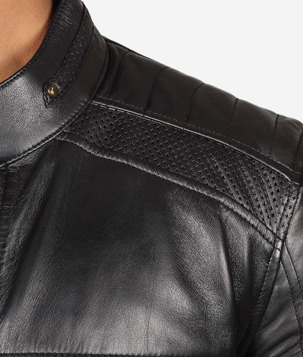 Austin Men's Black Cafe Racer Leather Jacket