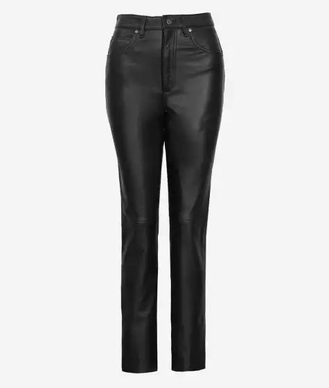 Black Leather High Waist Straight-Leg Pant for Women (Premium Quality)