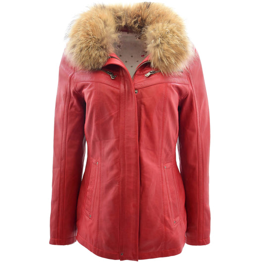 Womens Leather Jacket with Detachable Collar Dalia Red