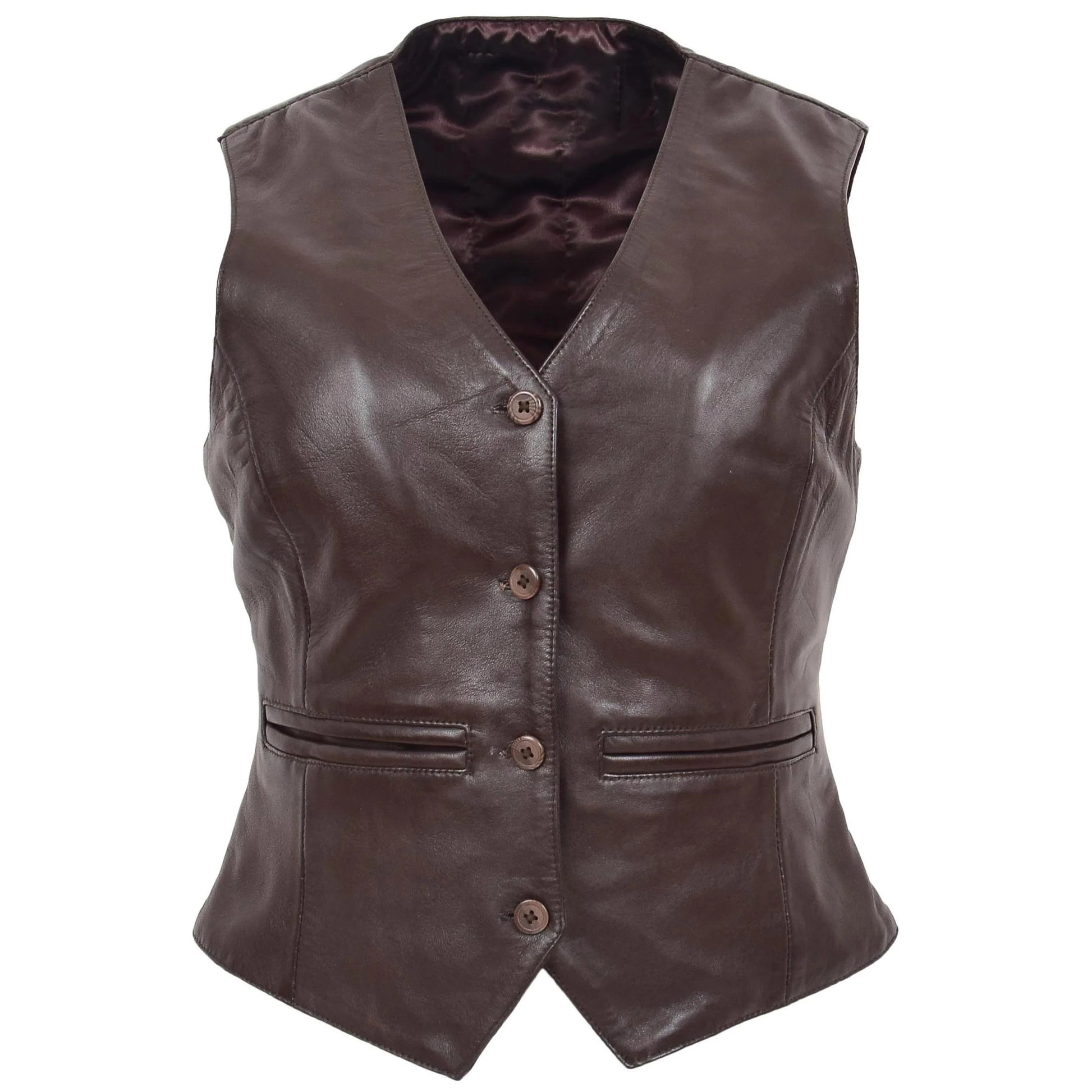 Womens Leather Classic Buttoned Waistcoat Rita Brown