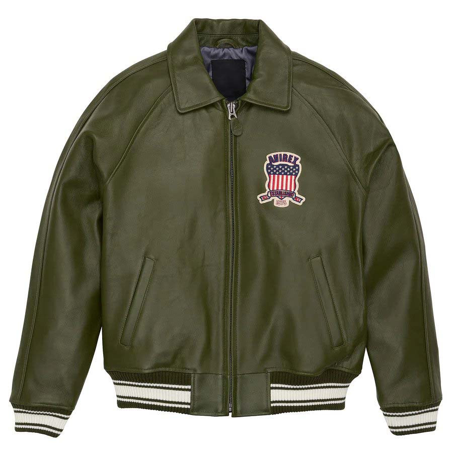 Men's Avirex Leather Jacket Iconic Avirex jacket (Olive Green)