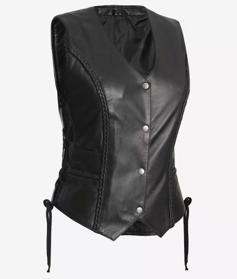 Women's Black Western Leather Vest - High-Quality Real Lambskin Leather