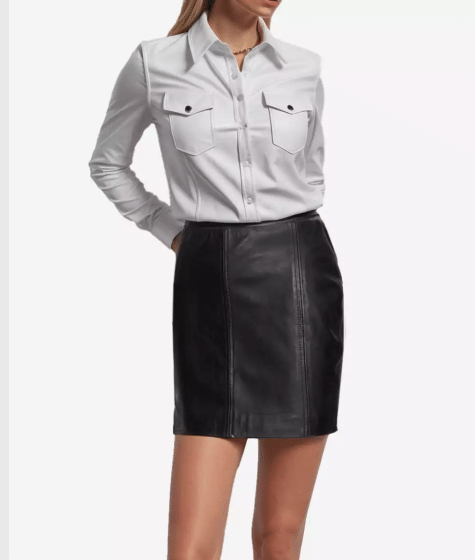 Pamela Womens Fitted High Waist Black Leather Skirt