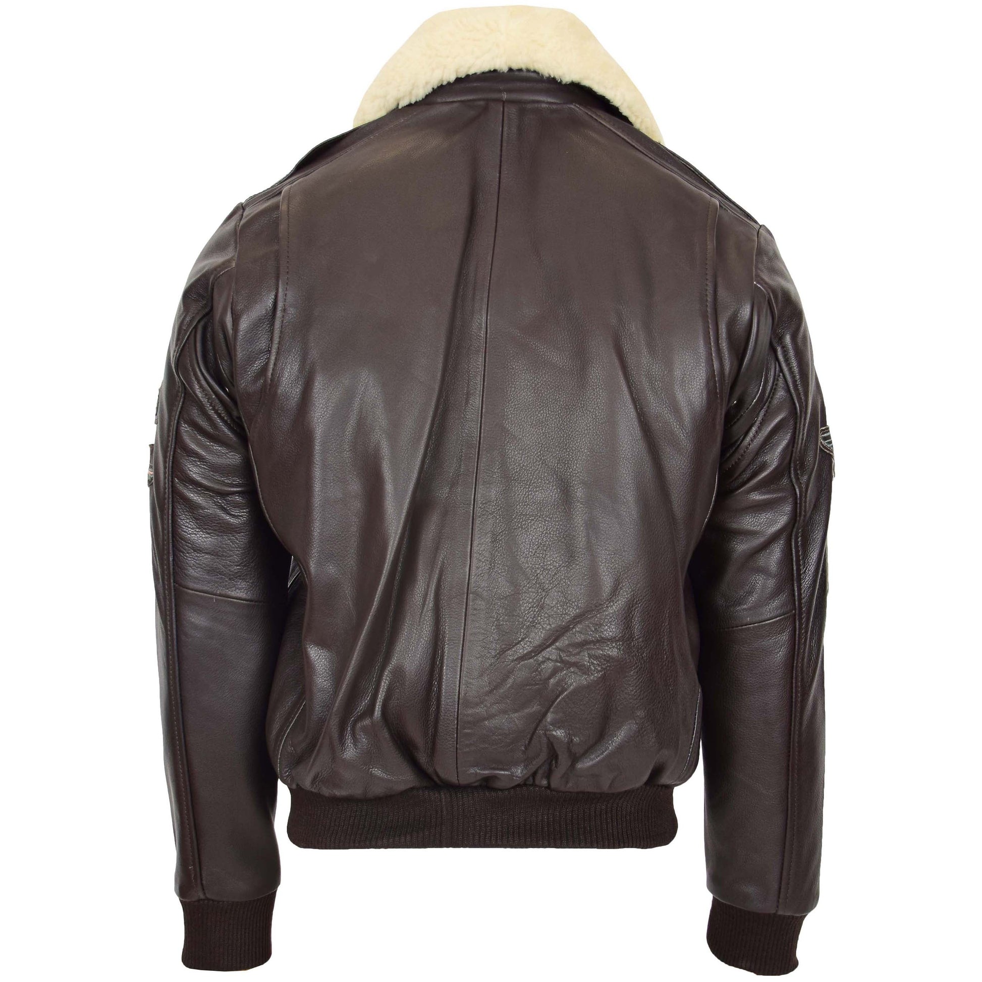 Mens Leather Jacket with Detachable Collar Pilot-N Brown