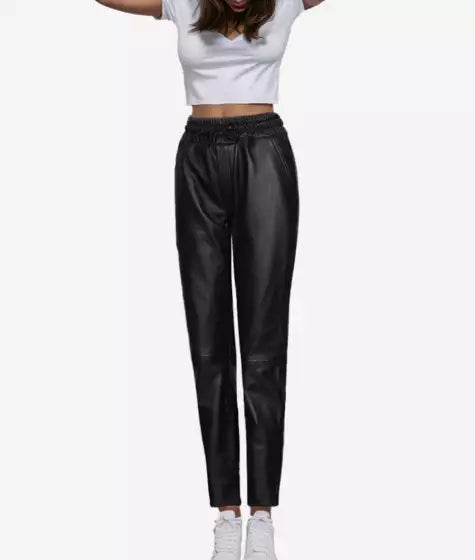 Womens Black High Waist Leather Pants - Superior Quality Design