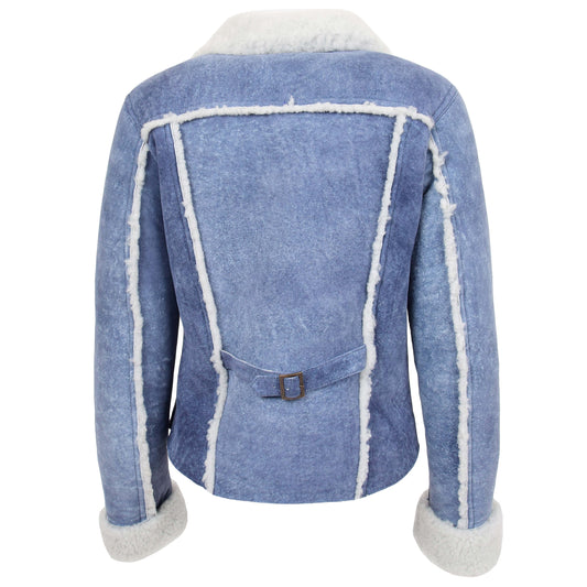 Womens Real Sheepskin Trucker Jacket Kylie Denim Blue