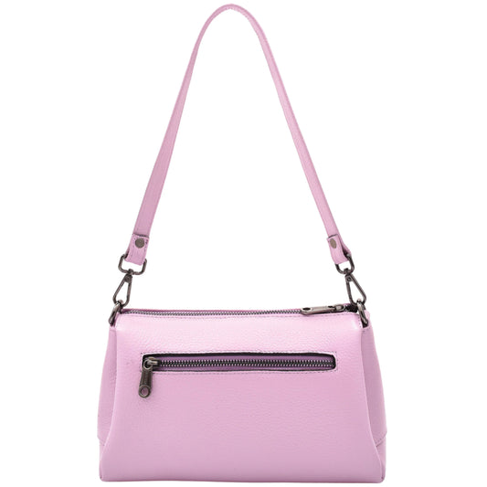 Womens Real Leather Shoulder Zip Bag Small Size Handbag Chelo Lilac