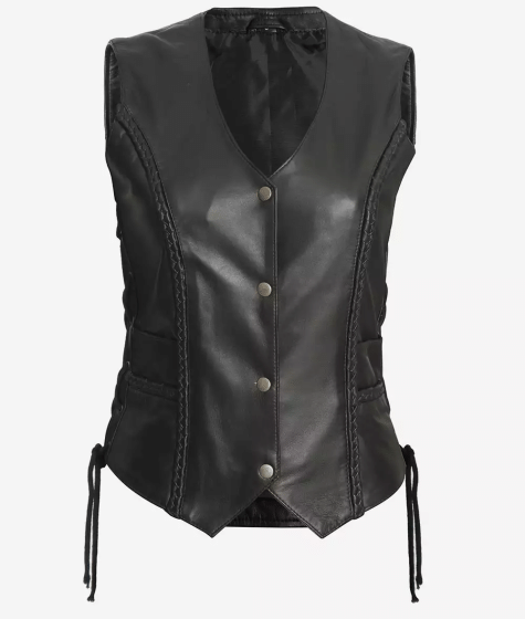 Women's Black Western Leather Vest - High-Quality Real Lambskin Leather