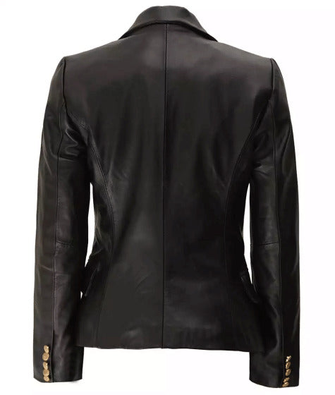 Double Breasted Black Leather Blazer Women