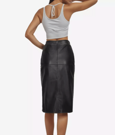 Renee Womens Black Knee Length Leather Pencil Skirt
