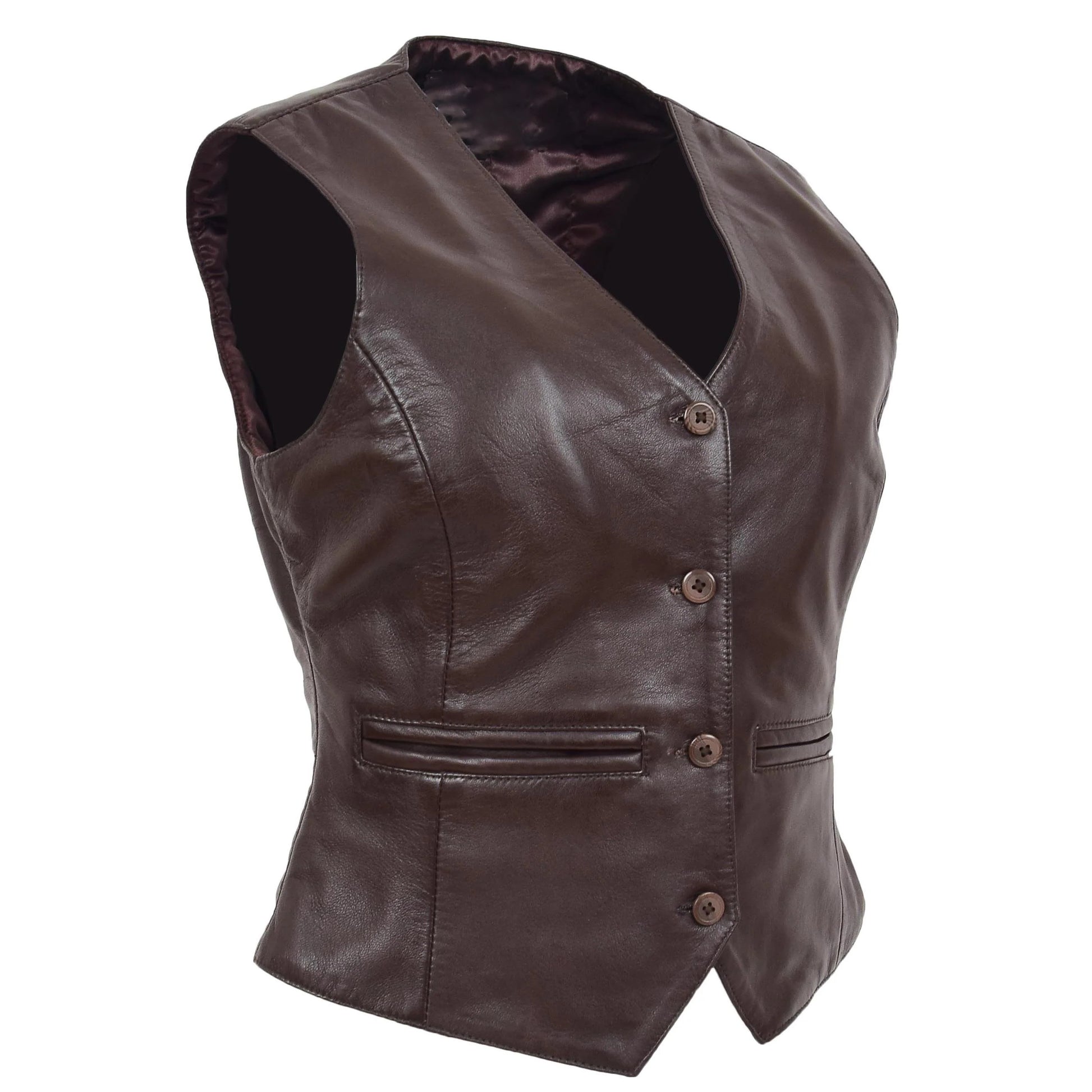 Womens Leather Classic Buttoned Waistcoat Rita Brown