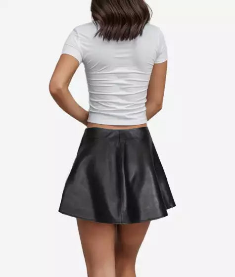 Shirley Womens High Waist Mini Frock Style Black Leather Skirt