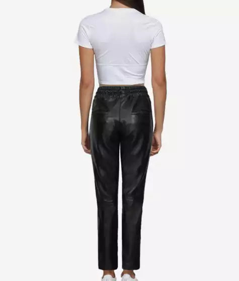 Womens Black High Waist Leather Pants - Superior Quality Design