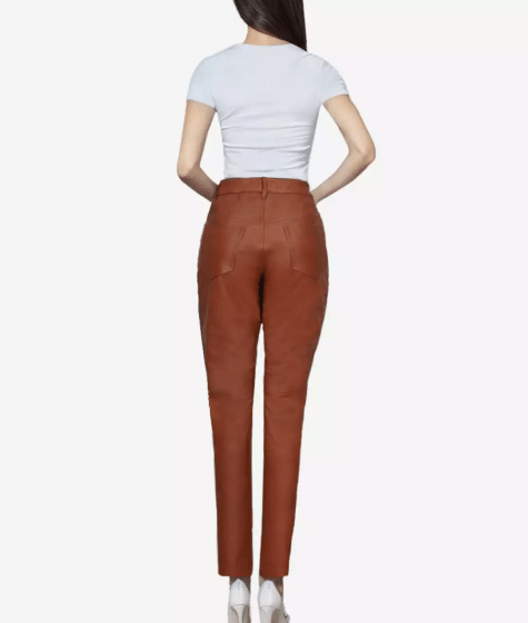 Straight Leg Brown Leather Pants for Women - Finest Real Leather Pants
