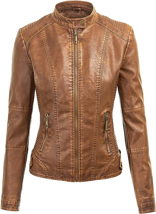 Lock and Love Women's Removable Hooded Leather Jacket Moto Biker Coat -  Tan