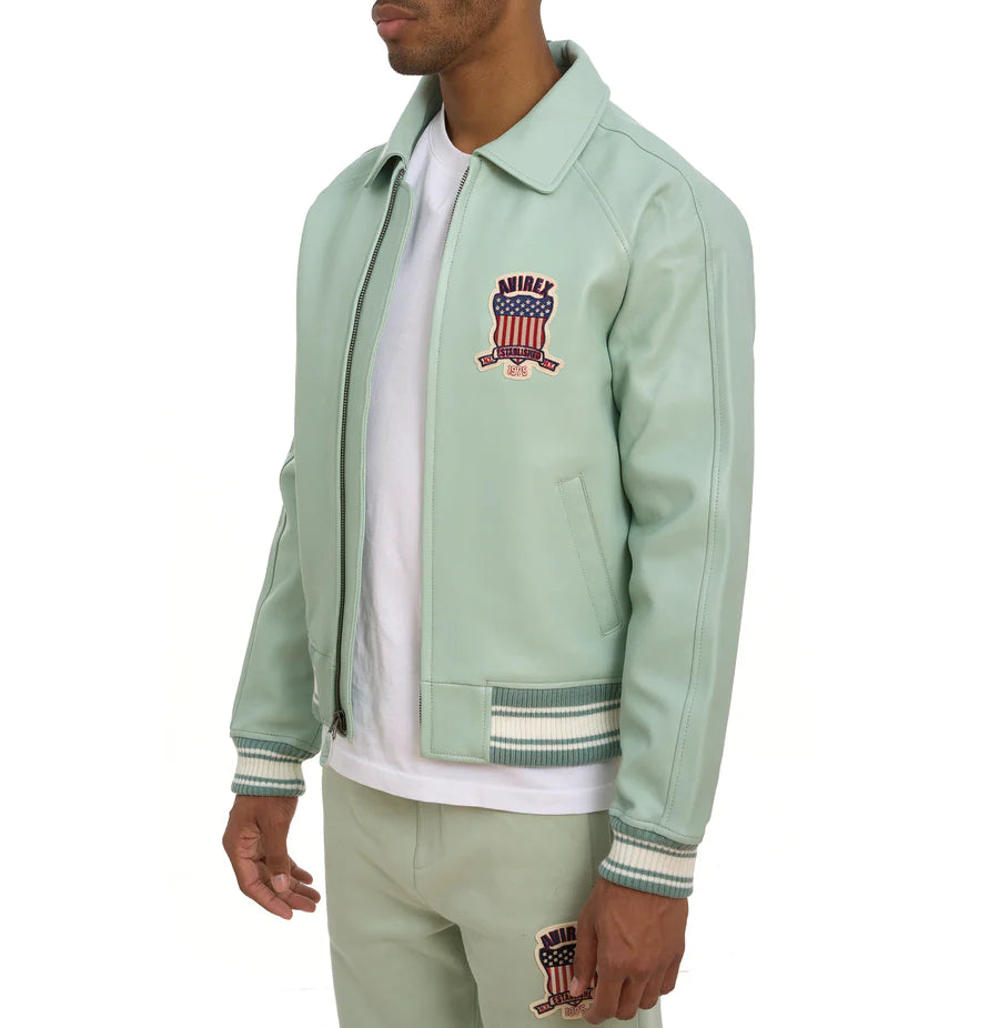 Men's Avirex Leather Jacket Iconic Avirex jacket (Light Green)