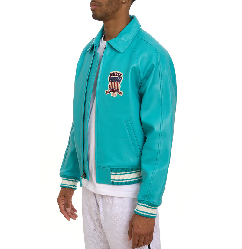 Men's Avirex Leather Jacket Iconic Avirex jacket (Blue Green)
