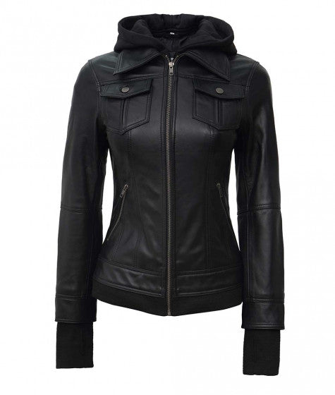 Black Bomber Jacket With Removable Hood