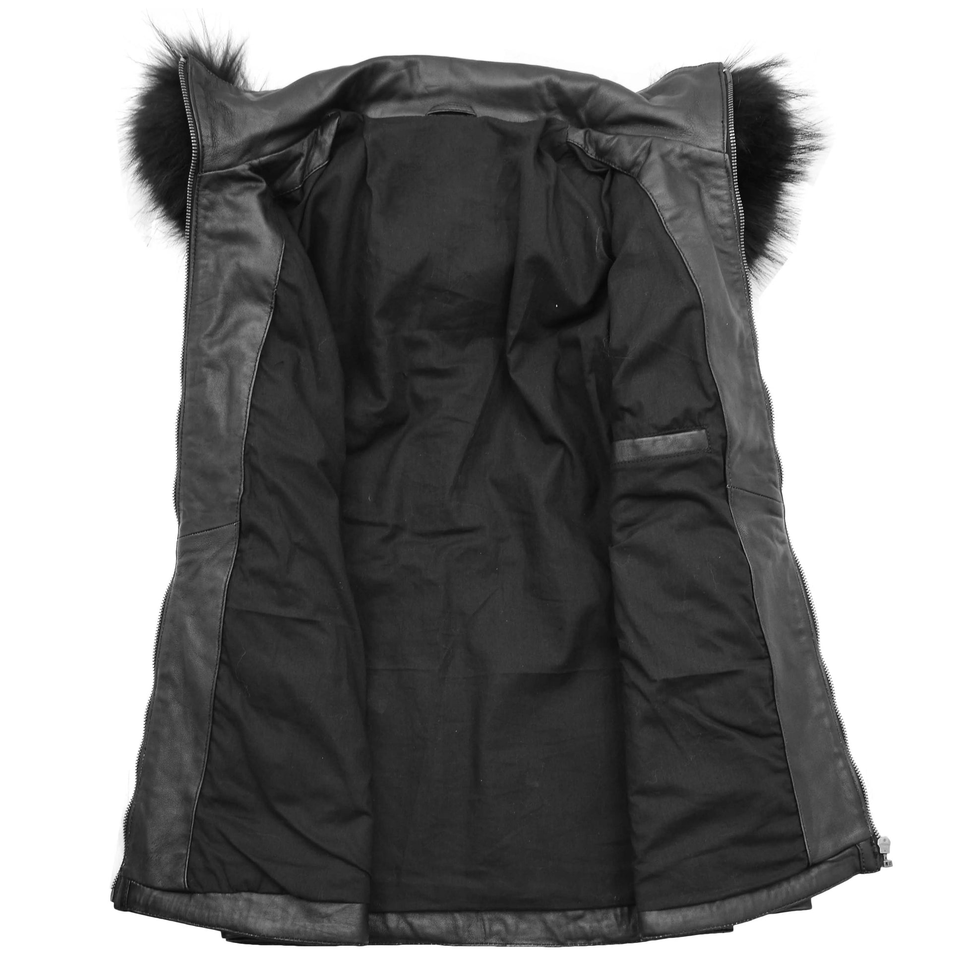 Womens Real Leather Mid Length Coat Fleur Black