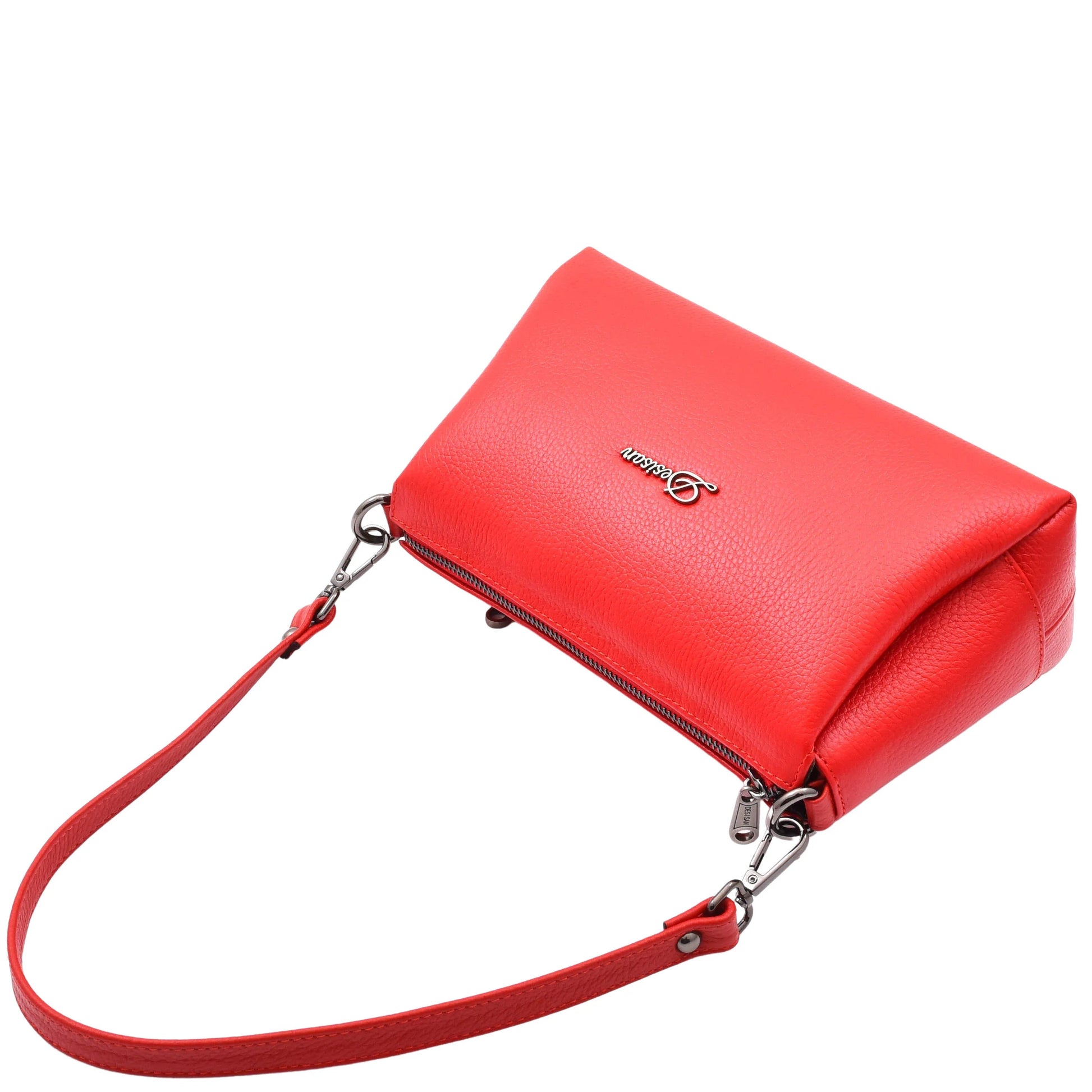Womens Real Leather Shoulder Zip Bag Small Size Handbag Chelo Red