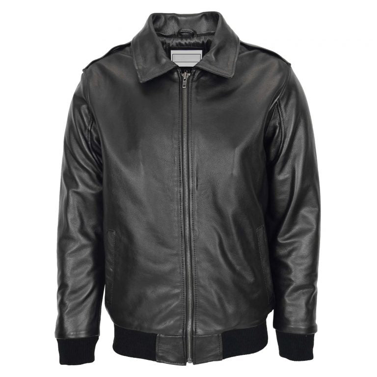 Bomber Leather Jacket For Men with Sheepskin Collar Viggo Black