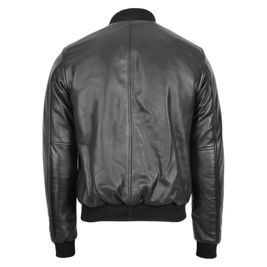 Mens Slim Fit MA1 Leather Bomber Jacket Ryan Black