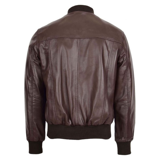 Mens Slim Fit MA1 Leather Bomber Jacket Ryan Brown