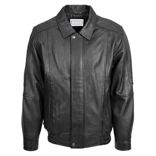 Mens Classic Leather Bomber Jacket Jim Black