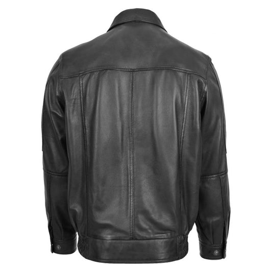 Mens Classic Leather Bomber Jacket Jim Black