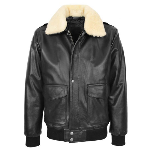 Mens G1 leather bomber jacket Aviator Style Jarrod Black