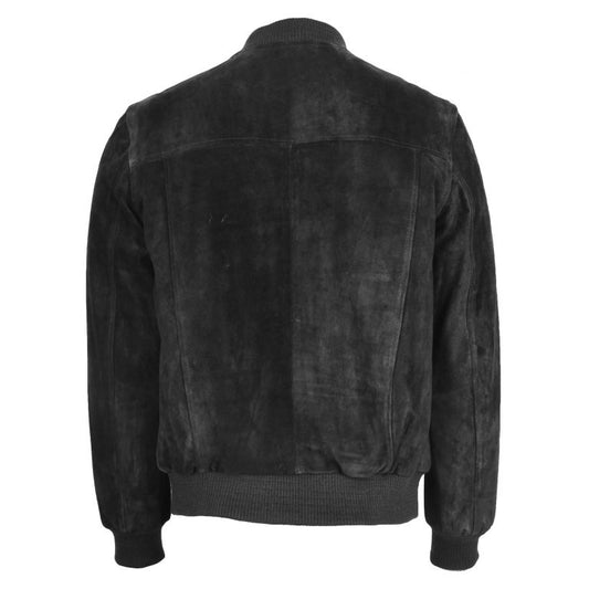 Mens Suede Bomber Varsity Jacket Reg Black