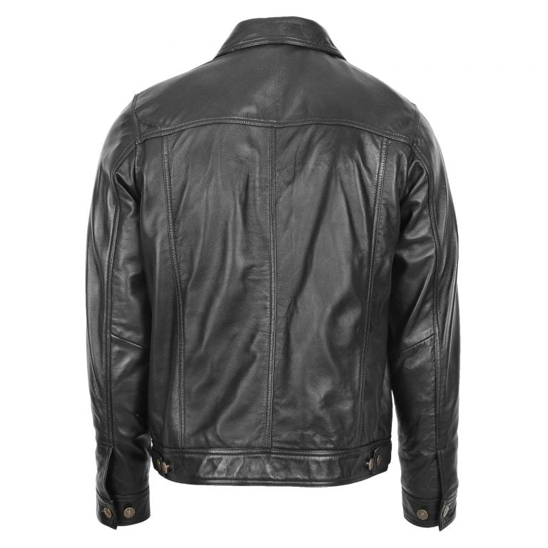 Mens Leather Lee Rider Casual Jacket Terry Black