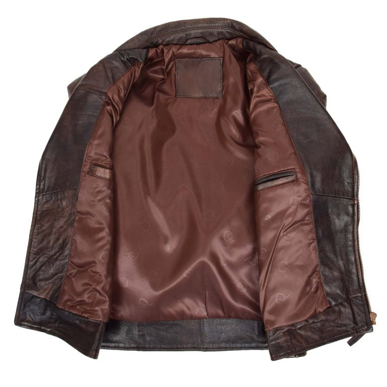 Mens Vintage Brown Dual Cross Zip Leather Biker Jacket