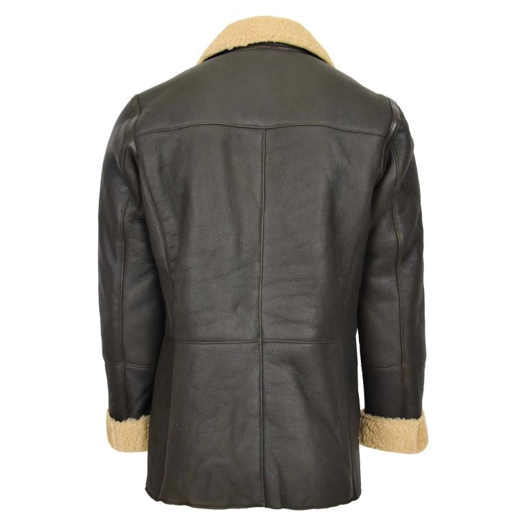 Mens Double Breasted Sheepskin Jacket Theo Brown