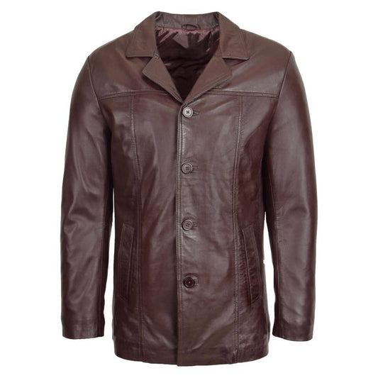 Mens Classic Leather Reefer Jacket Thrill Brown