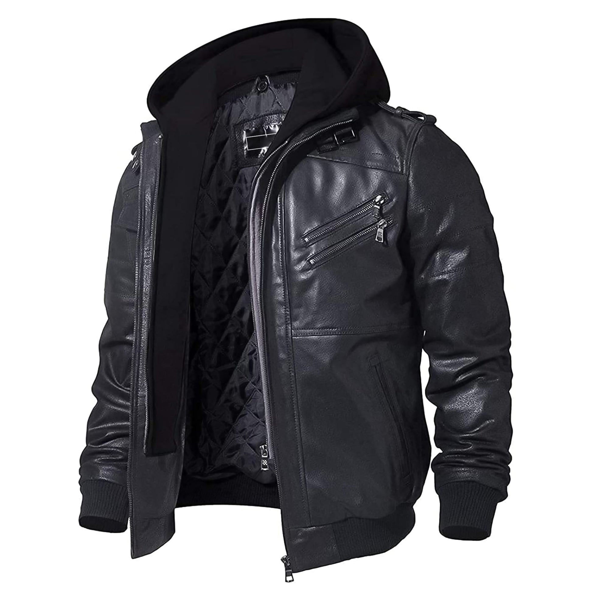 Men’s Real Leather Jacket with Removable Hood