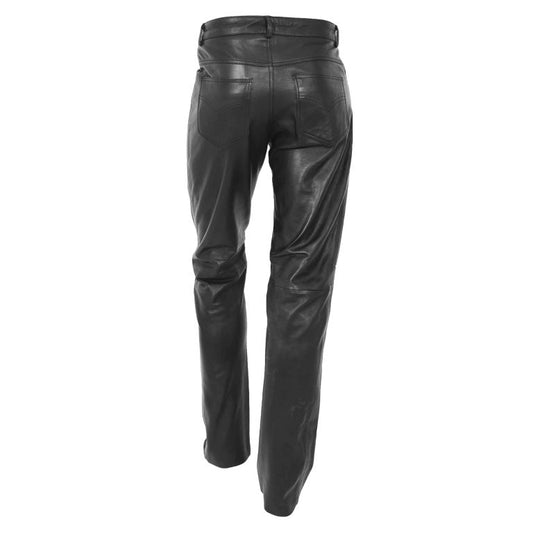 Mens Leather Pants Straight Leg Classic Leather Trousers Black