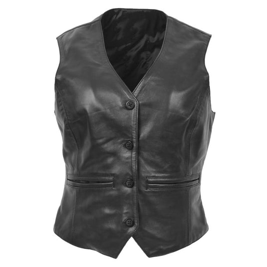 Womens Leather Classic Buttoned Waistcoat Rita Black