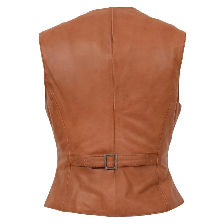 Womens Leather Classic Buttoned Waistcoat Rita Tan