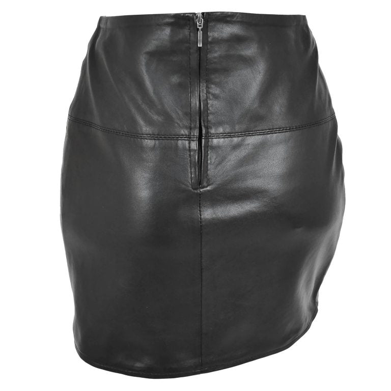 Ladies Leather 16inch Mini Length Pencil Skirt SKT5 Black