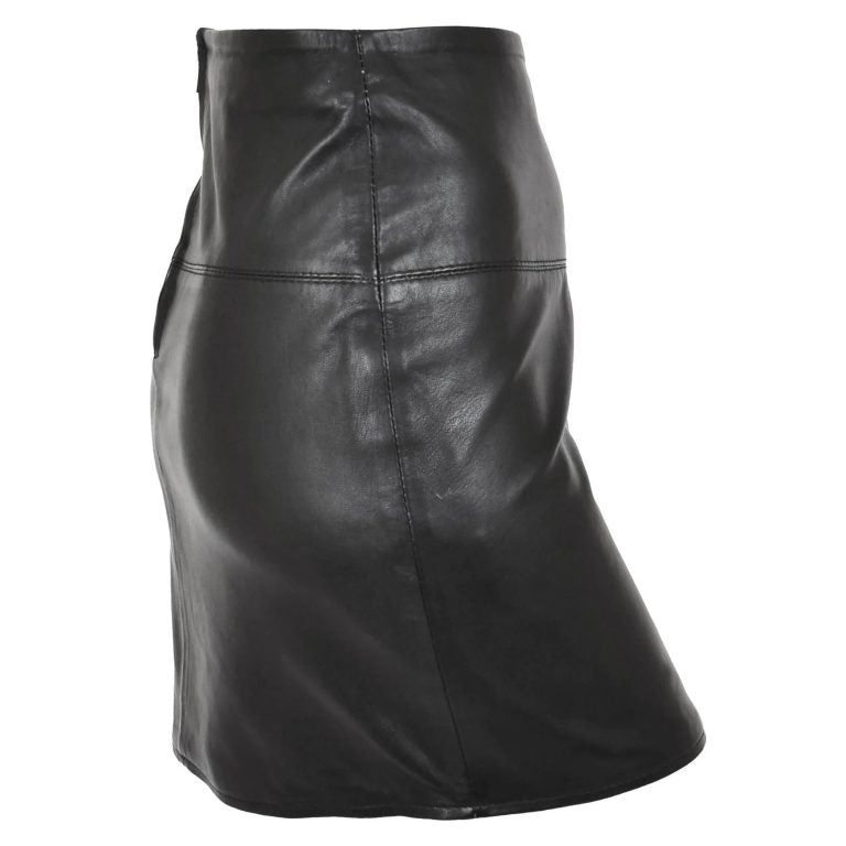 Ladies Leather 16inch Mini Length Pencil Skirt SKT5 Black