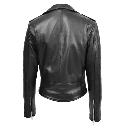 Womens Leather Biker Brando Style Jacket Holly Black