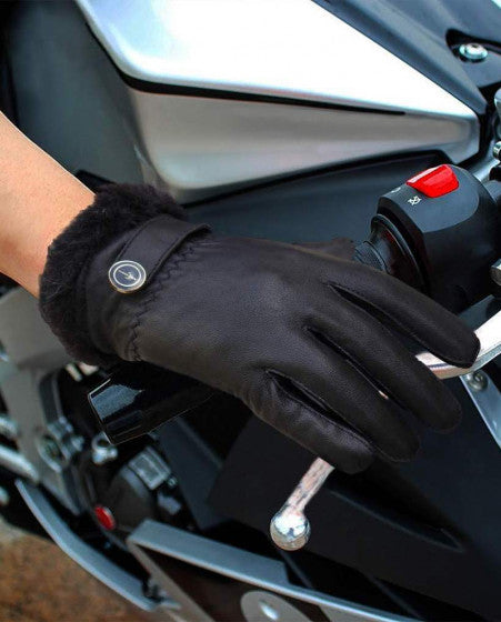 Womens Black Fur Leather Gloves