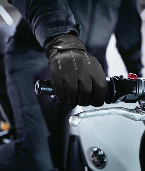 Black Leather Motorcycle Gloves