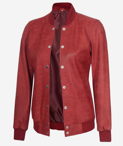 Melody Women's Snuff Leather Maroon Bomber Jacket