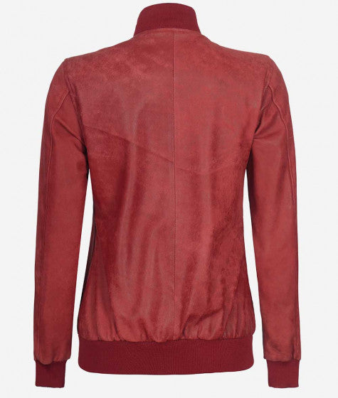 Melody Women's Snuff Leather Maroon Bomber Jacket