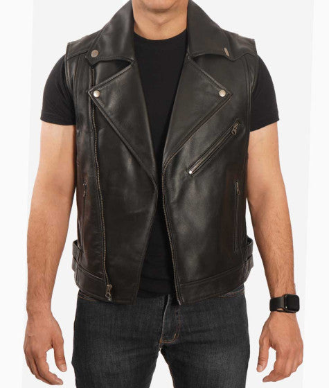 Nolan Asymmetrical Mens Leather Motorcycle Vest
